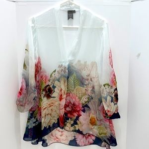 Moda Seta Italy Chiffon Floral Blouse Size XL